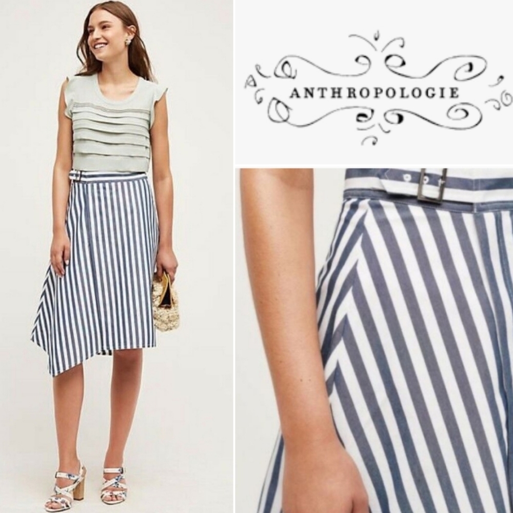 Anthropologie Maeve Sea Stripe Asymmetrical Skirt